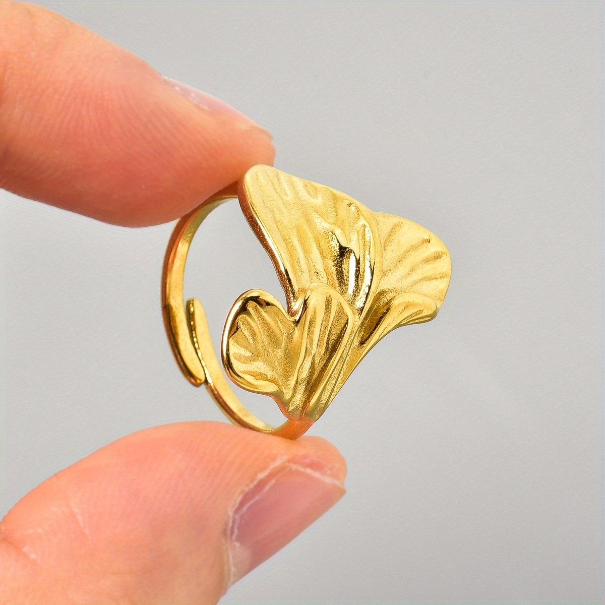 Stainless Steel Ginkgo Leaf Ring - Geometric Party Gift